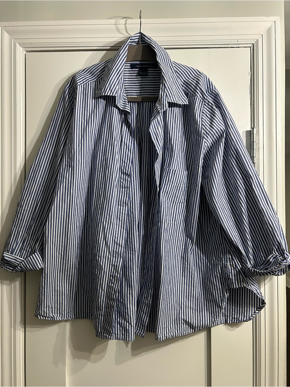French Connection Blue and White Striped Button-Down Shirt